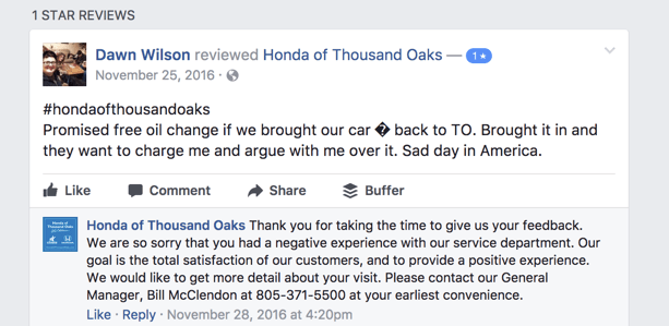 Responding to a negative review - Auto Dealership Example