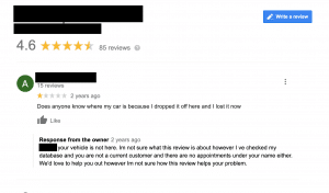 negative google reviews auto shop