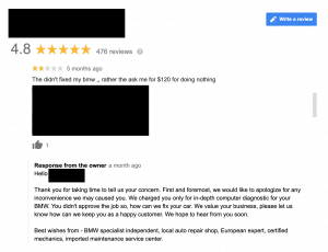 negative google reviews auto shop