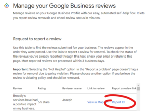 How to flag a review in your Business Profile Account: Step 4