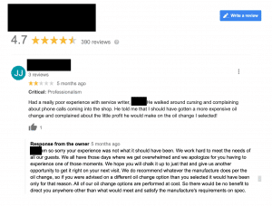 negative google review auto shop