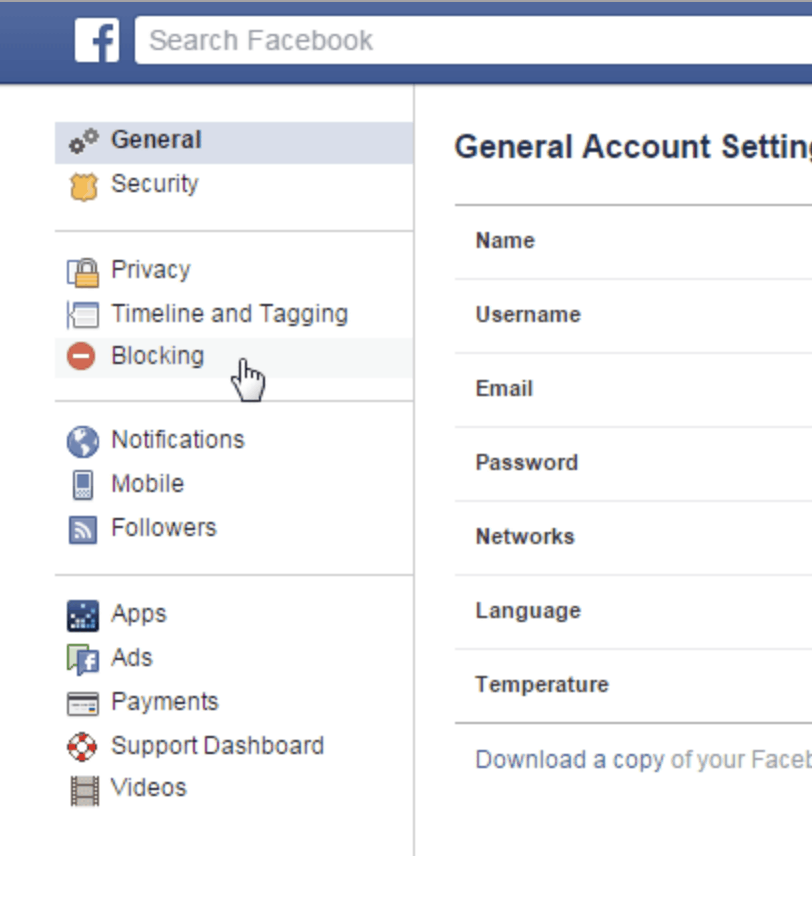 General Facebook account settings